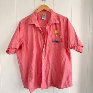 Vintage 90's Looney Tunes Tweety Bird Embroidered Red Checkered Shirt 22/24W